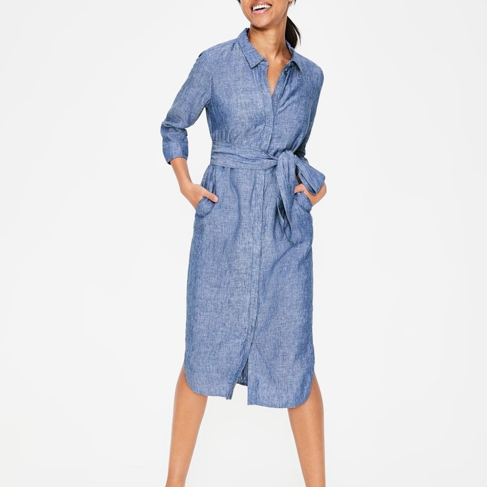 Boden Freya Shirt Dress, Chambray Linen Blend 8